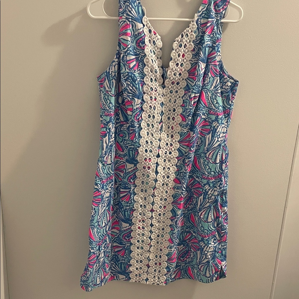 Lilly Pulitzer for Target Blue Pink Green Mini Dress with White Lace Trim
